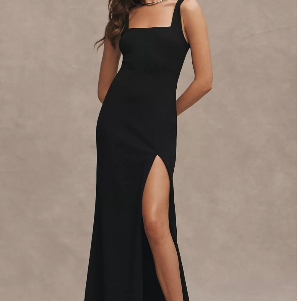 BHLDN Blake Square-Neck Stretch Crepe Maxi Dress - Black Size Small